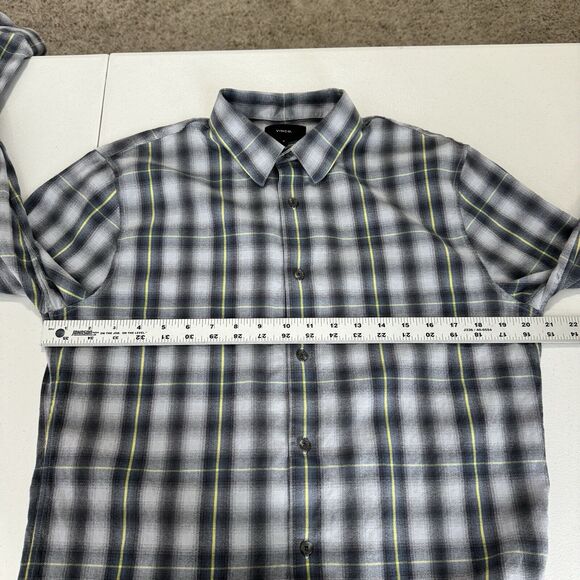 Vince Mens Shirt Medium Gray Shadow Classic Fit Plaid Flannel Country Preppy - Picture 3 of 12